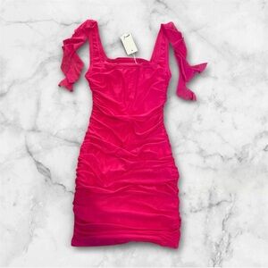 Fuchsia Ruched Bodycon Mini Dress